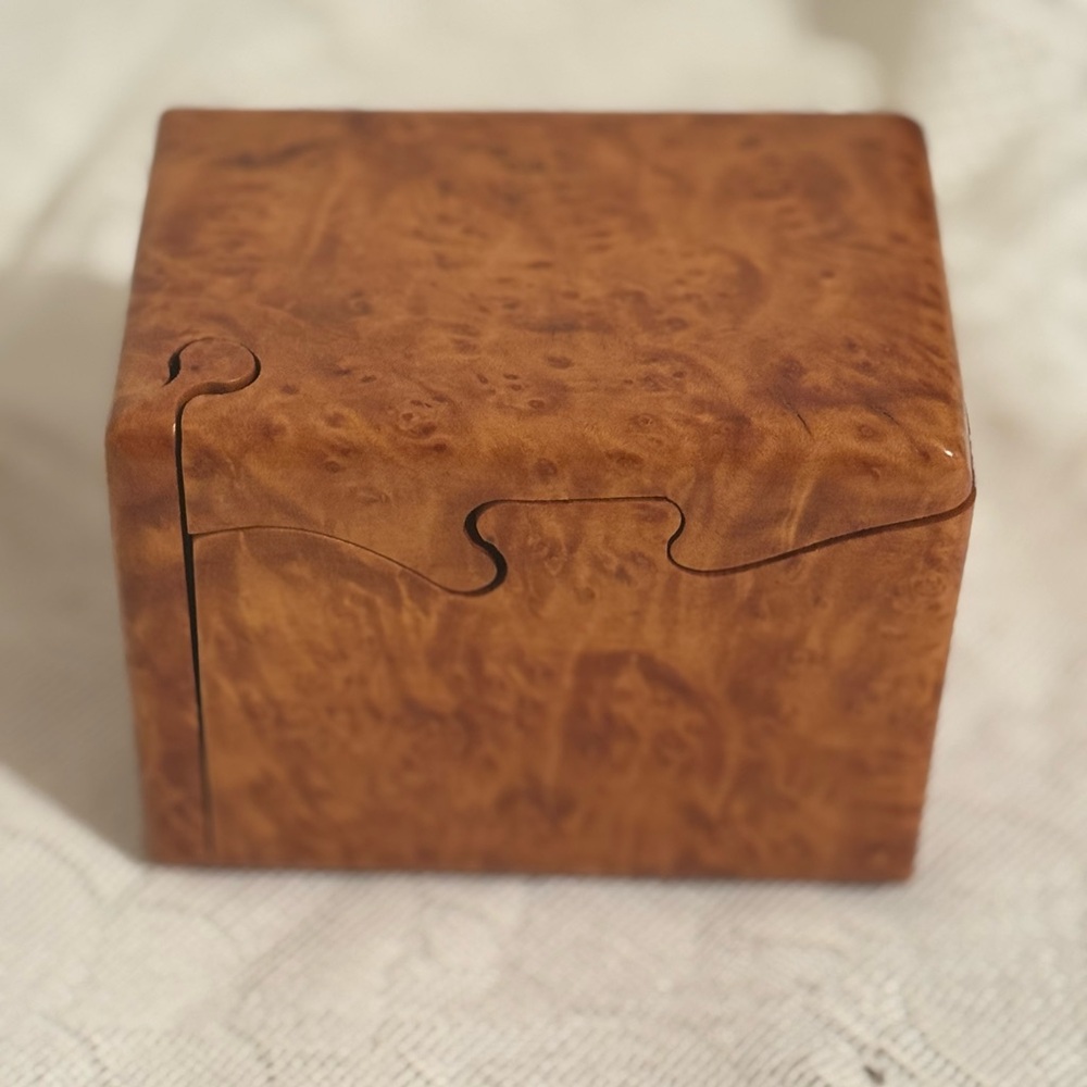 Jeff Vollmer Madrone Burl Vintage Wooden Puzzle Box 4 Piece Trinket